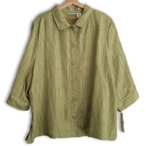 CARROLL REED Textured Crinkled Stitched Button Down Blazer Jacket Green Sz 22 W
